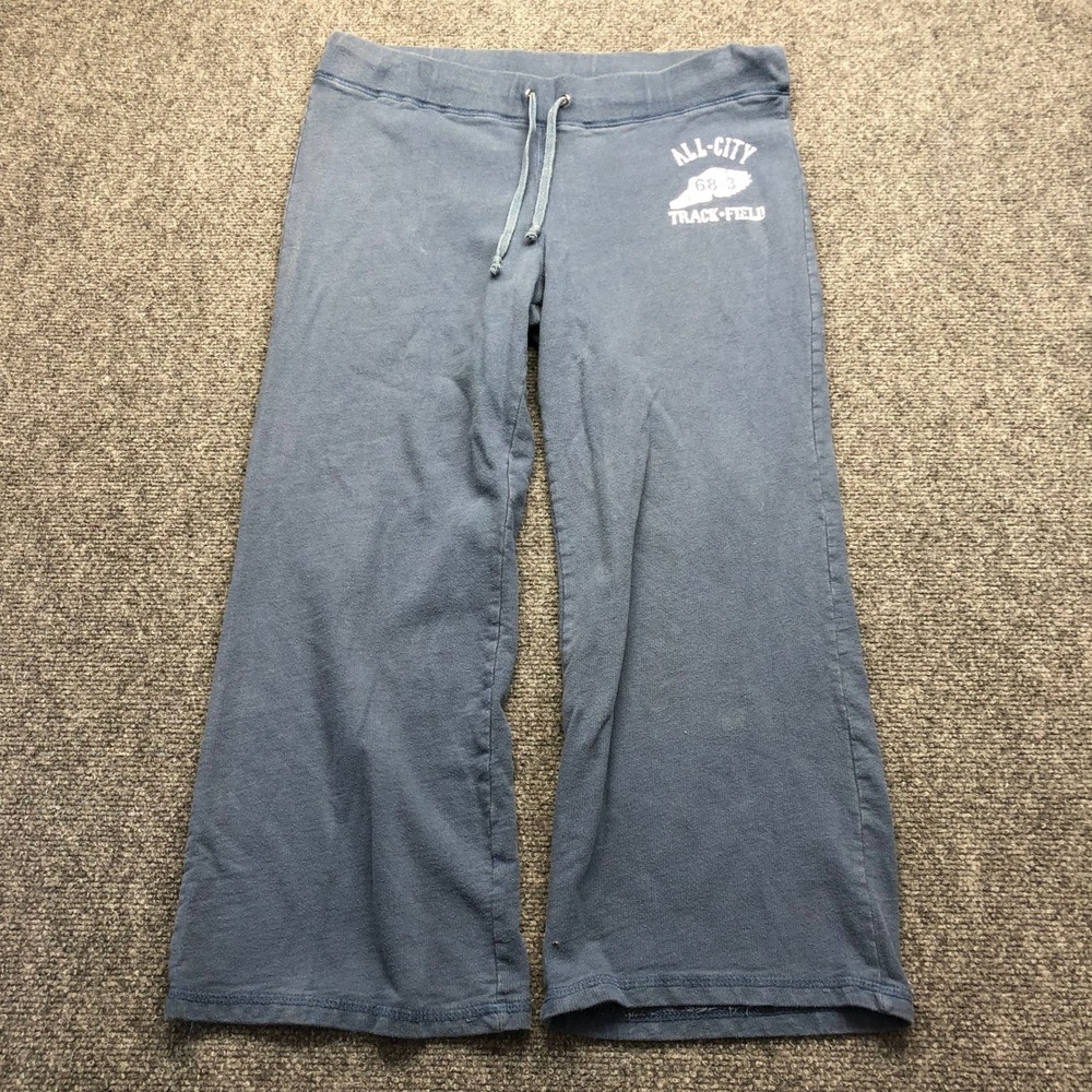 Derek Heart Women Blue All-City Track Field Wide Leg Sweatpants Size L